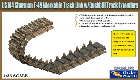 Sada funkčních pásů Gecko Models 35GM0095 T-49 s koncovkami Duckbill pro M4 Sherman 1/35
