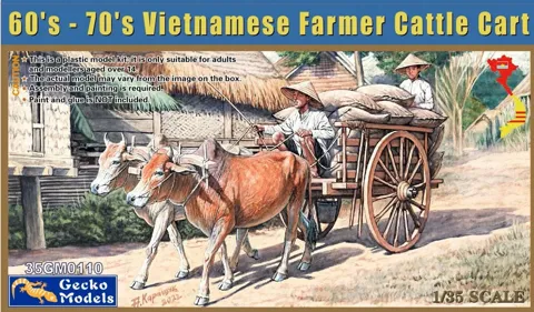 Krabice stavebnice Gecko Models 35GM0110 vietnamští farmáři s povozem taženým dobytkem 1/35