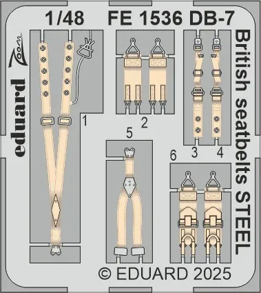 Barevný fotolept Eduard FE1536 britské upínací pásy STEEL pro DB-7 Boston III v měřítku 1/48