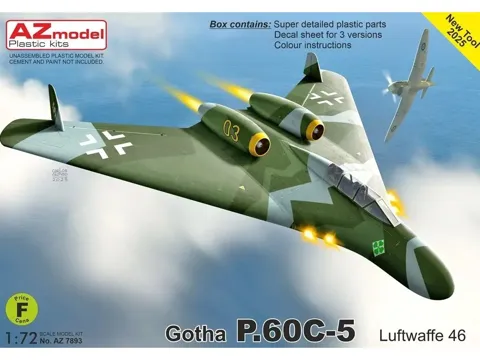 Krabice plastikové stavebnice AZ Model 1/72 Gotha P.60C-5 Luftwaffe 1946, kód AZ7893