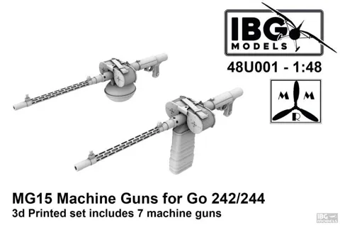 3D tištěné kulomety MG 15 IBG Models 48U001 v měřítku 1/48 pro Gotha Go 242/244