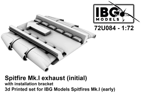 Doplněk IBG Models 72U084 – výfukové potrubí Spitfire Mk.I 1/72 s instalační konzolí