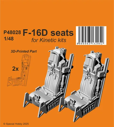 3D tištěné resinové sedačky CMK P48028 pro F-16D Kinetic v měřítku 1/48