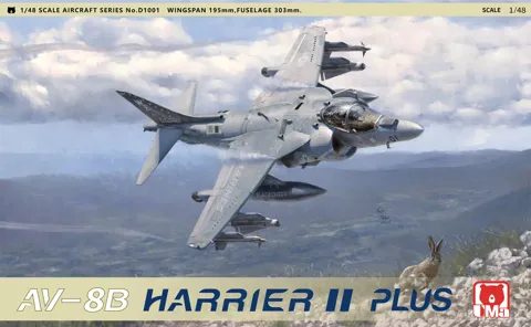 Krabice stavebnice UMa Model D1001 AV-8B Harrier II PLUS v měřítku 1/48