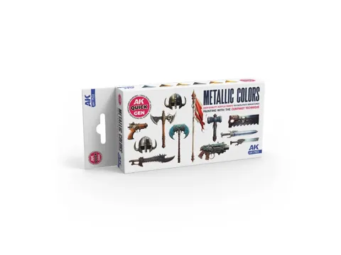 Sada metalických barev AK Interactive AK17522 Quick Gen Set Metallics se šesti lahvičkami