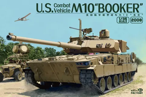 Stavebnice Magic Factory 1/35 US Combat Vehicle M10 Booker – krabice s americkým lehkým tankem