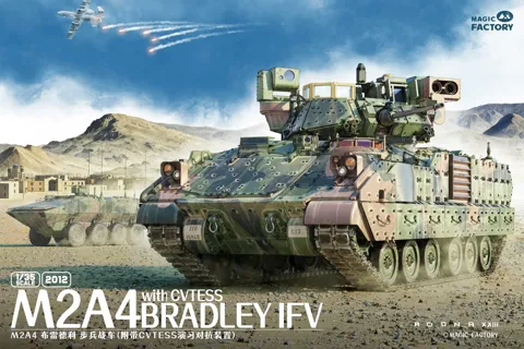 Krabice stavebnice Magic Factory 2012 M2A4 Bradley IFV s CVTESS v měřítku 1/35