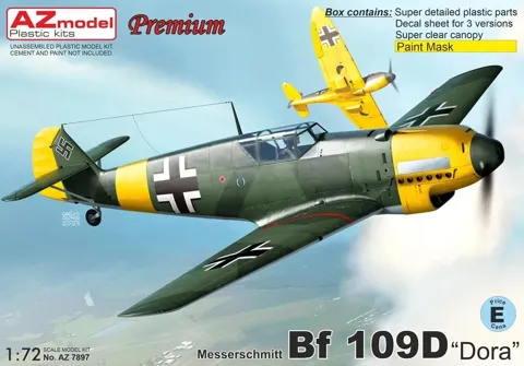 Krabice stavebnice AZ Model AZ7897 Messerschmitt Bf 109D Dora Hartmann v měřítku 1/72