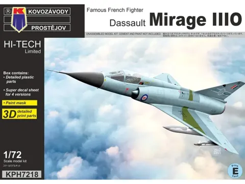 Krabice stavebnice Kovozávody Prostějov KPH7218 Dassault Mirage IIIO Hi-Tech v měřítku 1/72