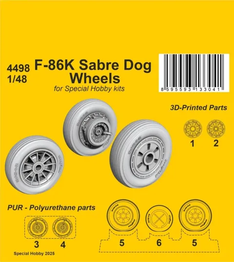 Resinová kola CMK 4498 pro F-86K Sabre Dog v měřítku 1/48 se 3D tištěnými disky
