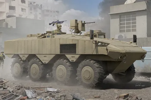 Krabice plastové stavebnice Hobby Boss 84509 IDF Eitan kolový obrněný transportér v měřítku 1/35