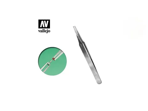 Nerezová modelářská pinzeta Vallejo Tools T12007 s plochou zaoblenou špičkou, délka 120 mm