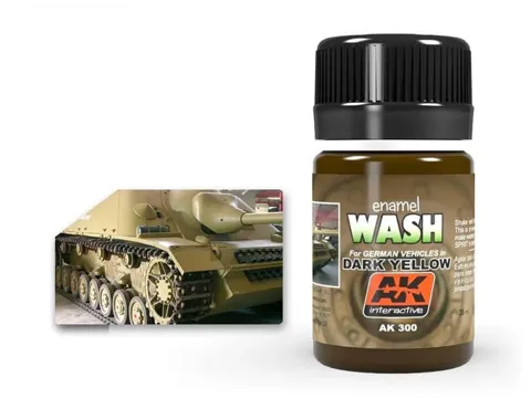 Lahvička enamelového washe AK Interactive AK300 Enamel Effects pro tmavě žlutou techniku, 35 ml
