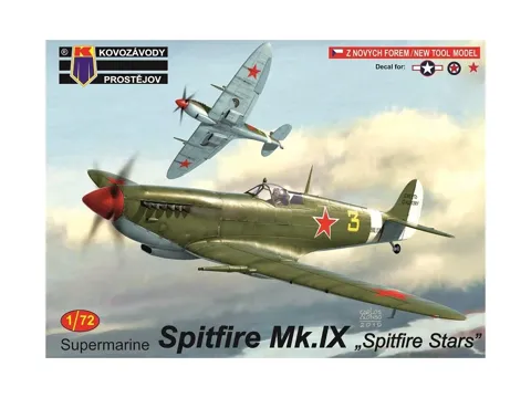 Krabice plastikové stavebnice Kovozávody Prostějov KPM0167 Supermarine Spitfire Mk.IX Stars 1/72