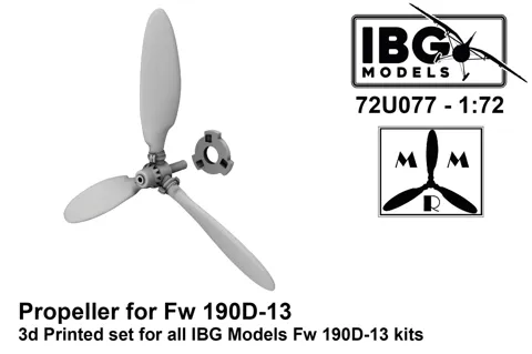 3D tištěná vrtule IBG Models 72U077 pro Fw 190D-13 v měřítku 1/72