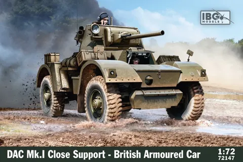 Krabice stavebnice IBG Models 72147 DAC Mk.I Close Support, britský obrněný automobil v měřítku 1/72