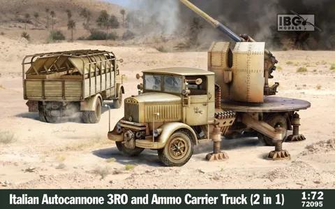Krabice plastové stavebnice IBG Models 72095 Autocannone 3Ro a muniční vůz v měřítku 1/72