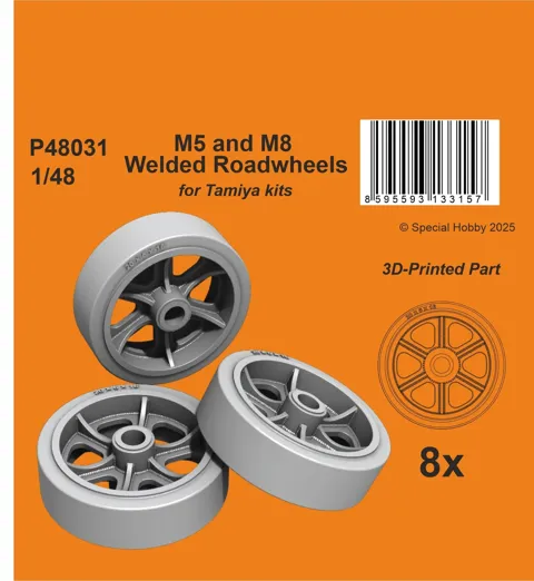 Resinová 3D tištěná pojezdová kola CMK P48031 pro M5 a M8 v měřítku 1/48