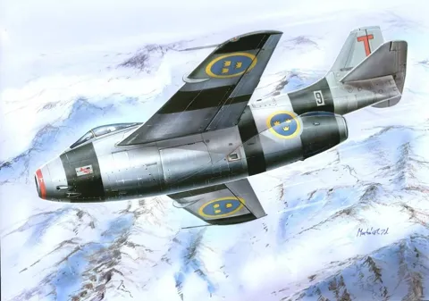 Krabice plastikové stavebnice Fly Model 32022 SAAB J-29F v měřítku 1/32