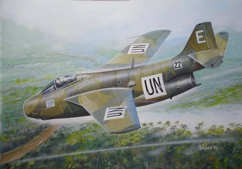 Krabice plastikové stavebnice Fly Model 32023 SAAB J-29B Kongo UN v měřítku 1/32