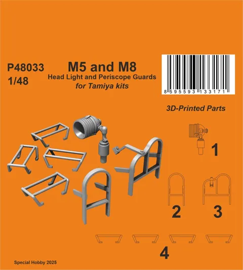 Resinová sada CMK P48033 1/48 chrániče světlometů a periskopů M5 a M8 pro stavebnice Tamiya
