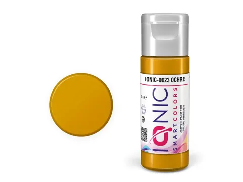 Lahvička akrylové barvy Vallejo IONIC 0023 okrová (Ochre) o objemu 20 ml s kapátkem