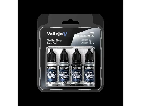 Sada akrylových barev Vallejo True Metallic Metal 77251 sterlingové stříbro se čtyřmi lahvičkami