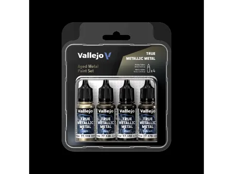 Sada akrylových metalických barev Vallejo True Metallic Metal 77258 zestárlý kov (Aged Metal)