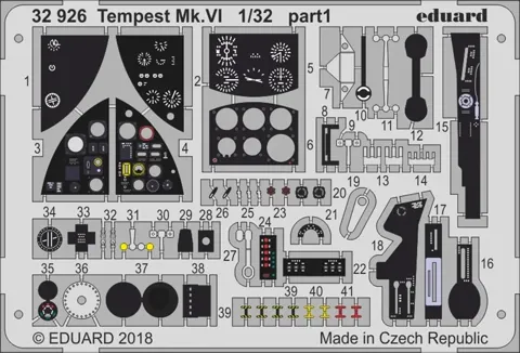 Fotolepty Eduard 32926 pro model Tempest Mk.VI v měřítku 1/32, leptaný kovový plech