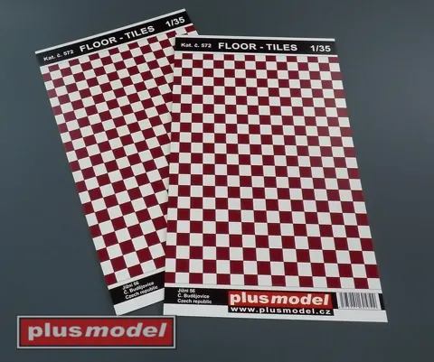Plus Model 572 podlaha s červenými a bílými dlaždicemi, tisk na tvrdém papíru 190 x 130 mm