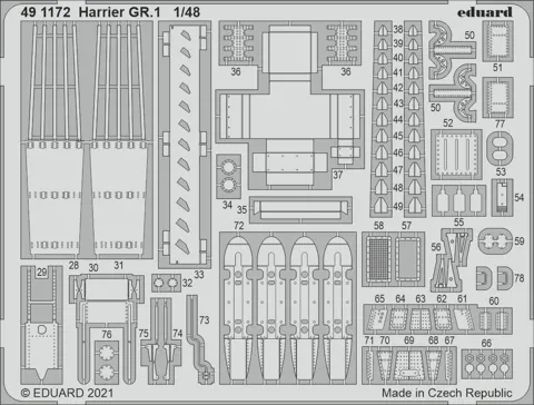 Fotoleptaná sada Eduard 491172 Harrier GR.1 pro stavebnici Kinetic v měřítku 1/48