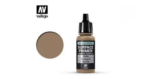 Lahvička základové barvy Vallejo Surface Primer 70604 německá tmavě žlutá 18 ml