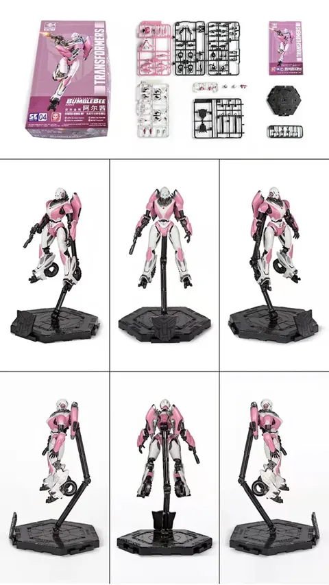 Zacvakávací figurka Trumpeter Transformers Smart Kit TF-6 Arcee v růžovo-bílém provedení, výška 92 mm