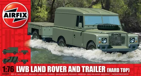 Krabice plastové stavebnice Airfix A02324 LWB Land Rover Hard Top s přívěsem v měřítku 1/76