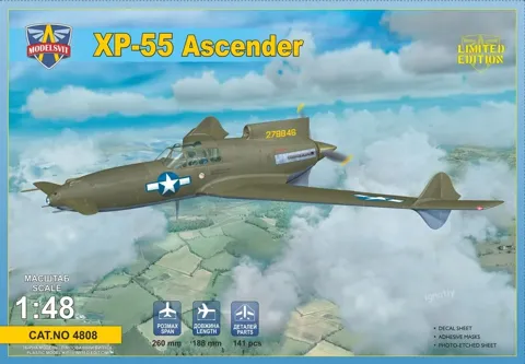 Krabice stavebnice ModelSvit 4808 Curtiss XP-55 Ascender v měřítku 1/48
