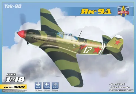 Krabice plastikové stavebnice ModelSvit 4809 Yak-9D v měřítku 1/48