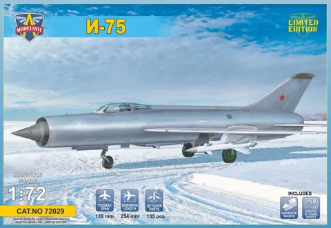 Krabice plastikové stavebnice ModelSvit MSVIT72029 I-75 sovětský prototyp stíhače v měřítku 1/72
