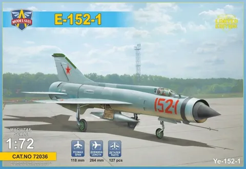 Krabice plastikové stavebnice ModelSvit 72036 Ye-152-1 v měřítku 1/72