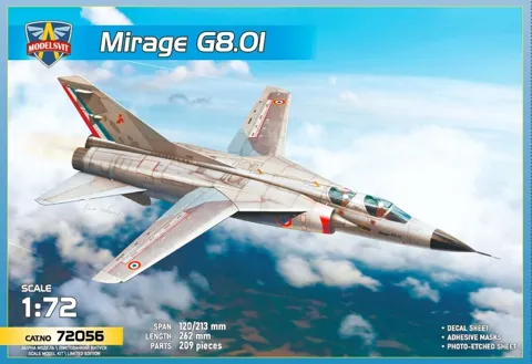 Krabice stavebnice ModelSvit 1/72 Mirage G8.01 s experimentální stíhačkou s měnitelnou geometrií křídla