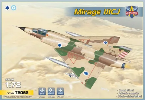 Krabice plastikové stavebnice ModelSvit 72062 Mirage IIICJ Shahak v měřítku 1/72