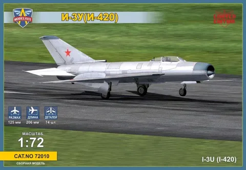 Krabice plastikové stavebnice ModelSvit 72010 Mikoyan I-3U (I-420) v měřítku 1/72