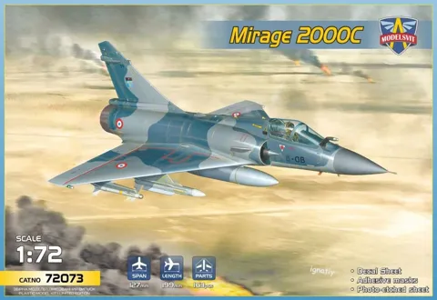 Krabice plastikové stavebnice ModelSvit 72073 Mirage 2000C v měřítku 1/72
