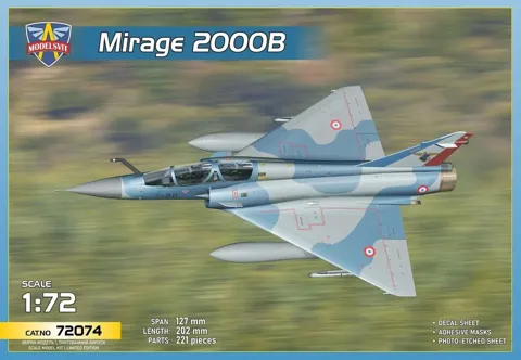 Krabice plastikové stavebnice ModelSvit 72074 Mirage 2000B v měřítku 1/72
