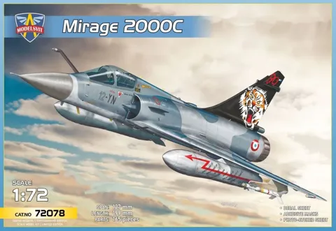 Krabice plastikové stavebnice ModelSvit 72078 Mirage 2000C v měřítku 1/72