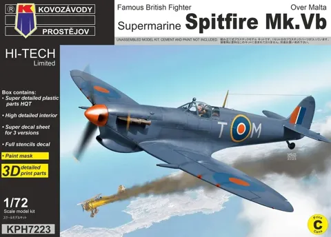 Krabice stavebnice Kovozávody Prostějov KPH7223 Spitfire Mk.Vb Over Malta v měřítku 1/72