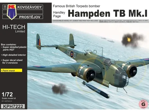 Krabice stavebnice Kovozávody Prostějov KPH7222 Handley Page Hampden TB Mk.I 1/72 Hi-Tech