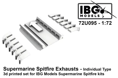 3D tištěné výfuky IBG Models 72U095 pro Supermarine Spitfire v měřítku 1/72