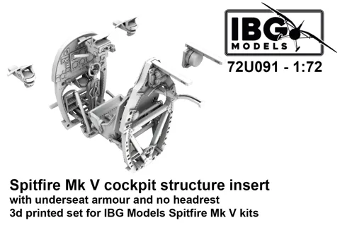 3D tištěná vložka konstrukce kokpitu IBG Models 72U091 Spitfire Mk.V v měřítku 1/72