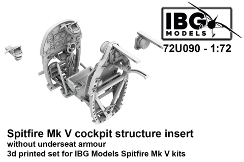 3D tištěná vložka konstrukce kokpitu IBG Models 72U090 pro Spitfire Mk.V v měřítku 1/72