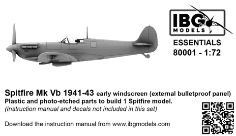 Krabice stavebnice IBG Models 80001 Spitfire Mk.Vb 1/72 s raným čelním štítkem